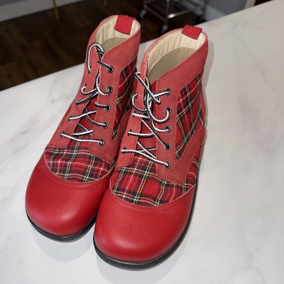 Alegria Shoes - Alegria Kyla Red Plaid Leather Ankle Boots Womens EU 40 US 10 Comfort